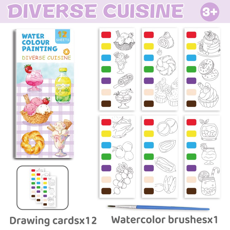 Hardback Watercolor Painting Book with Built-in Paint